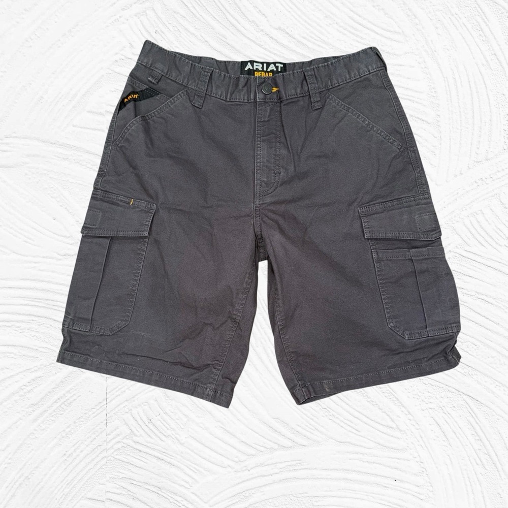 Ariat Shorts Mens 32x10 Dark Gray Cargo Rebar M4 Relaxed Canvas Work